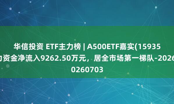 华信投资 ETF主力榜 | A500ETF嘉实(159351)主力资金净流入9262.50万元，居全市场第一梯队-20260703